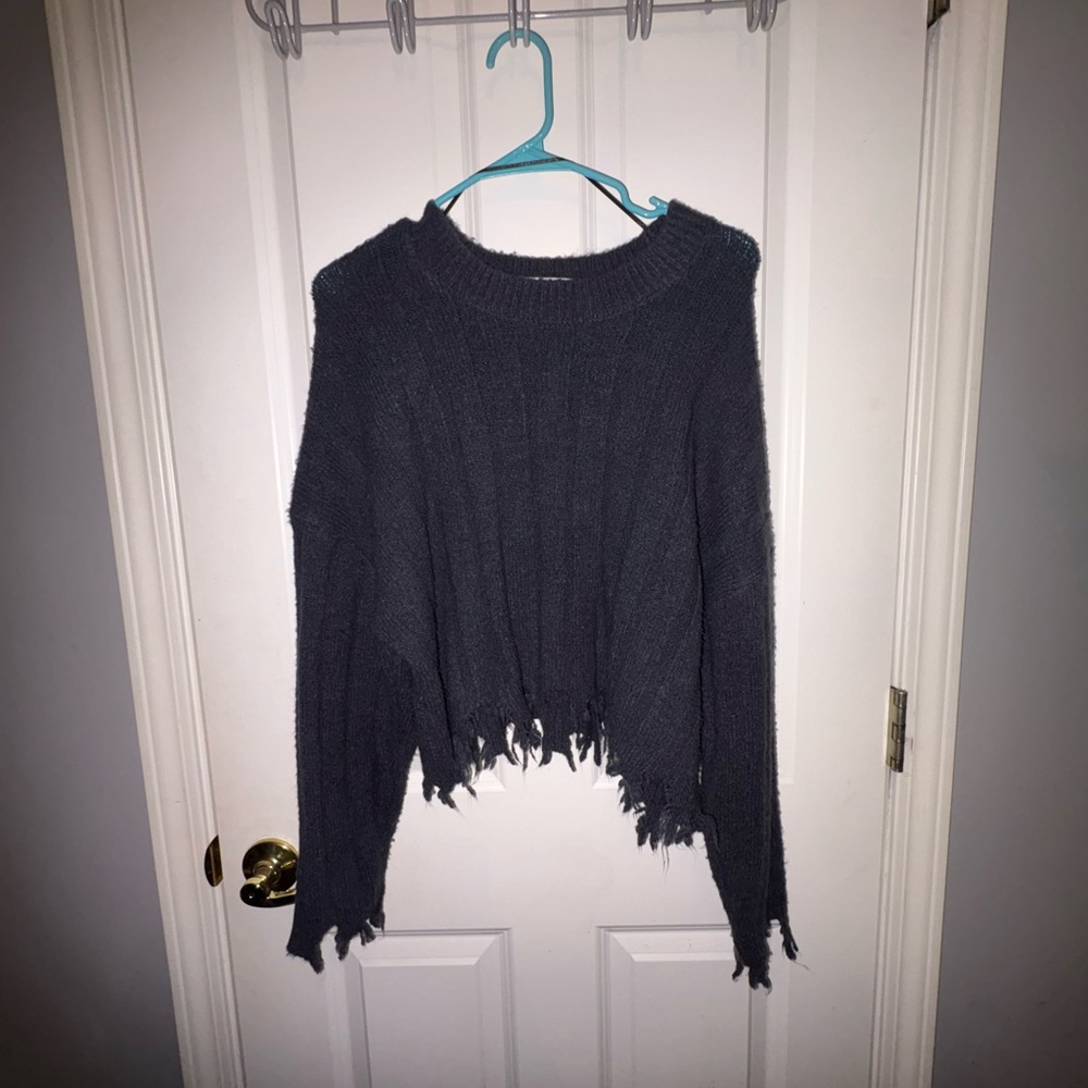 Gray Distressed Women Sweater